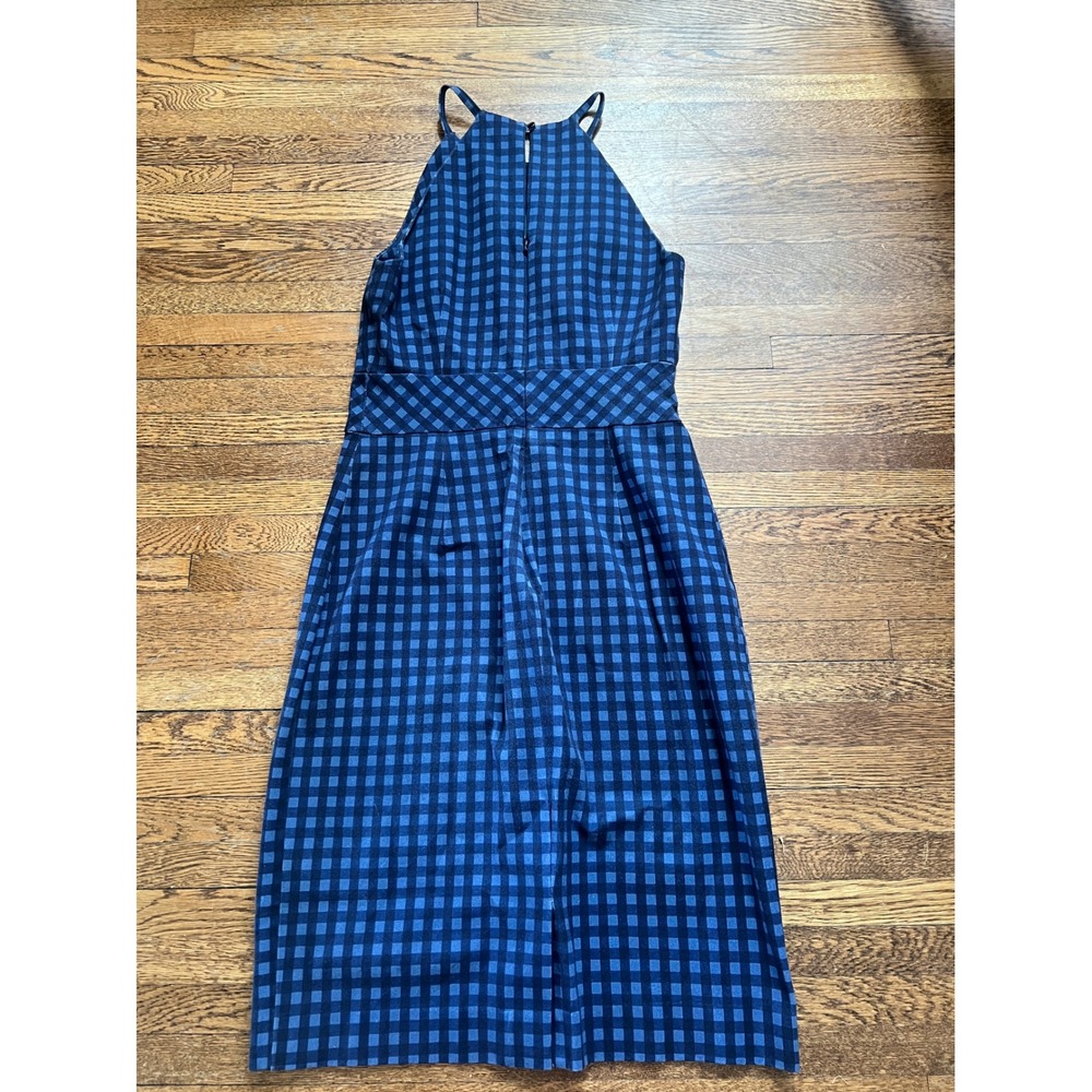 Banana Republic Blue Gingham Halter Midi Dress Size 6 Navy Check Sleeveless